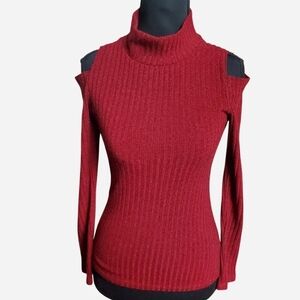 Vintage Top Womens Medium Red Ribbed Cold Shoulder Sweater Blouse PaperMoon Y2k